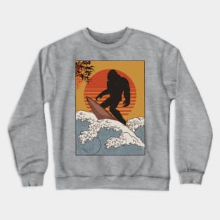 Japanese Vintage Kanagawa Art - Surfing Bigfoot Hanging Ten Crewneck Sweatshirt